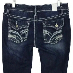 Maurices Straight Women 3/4 Juniors Thick Stitch Jeans Low Rise Embellished Blue